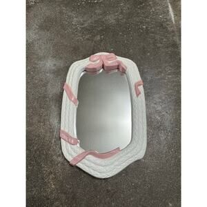 Pink Bow Mirror Shabby Chic Wall Hanging Cottage Core VINTAGE Nursery Decor Girl